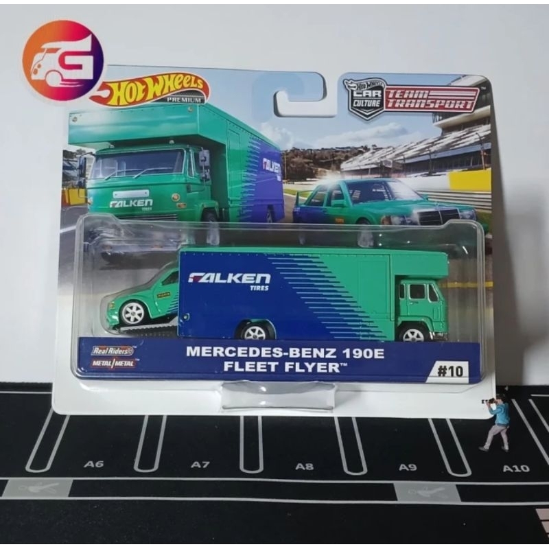 Hot wheels premium team transport mercedes benz 190E x fleet flyer falken series