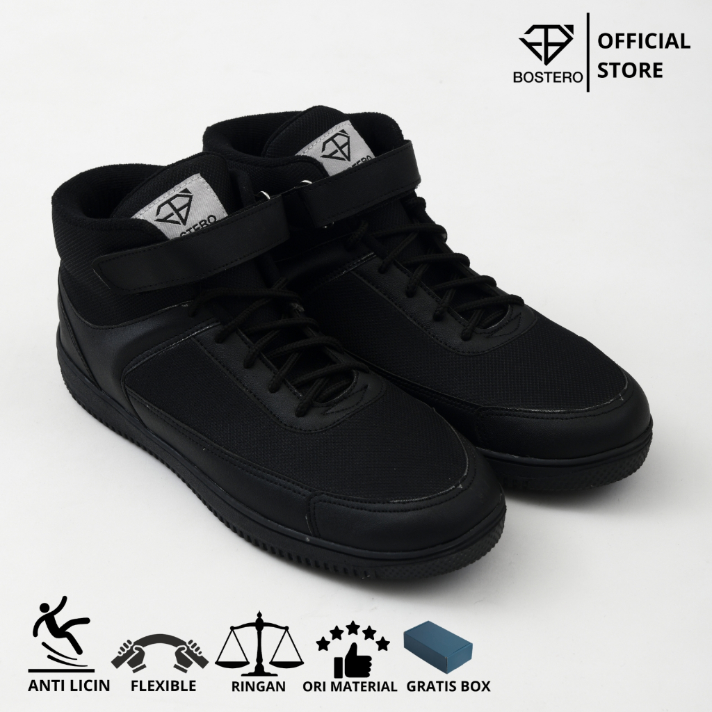 Bostero - Sepatu Boot Sekolah Anak Laki Laki Hitam Polos Hitam Putih