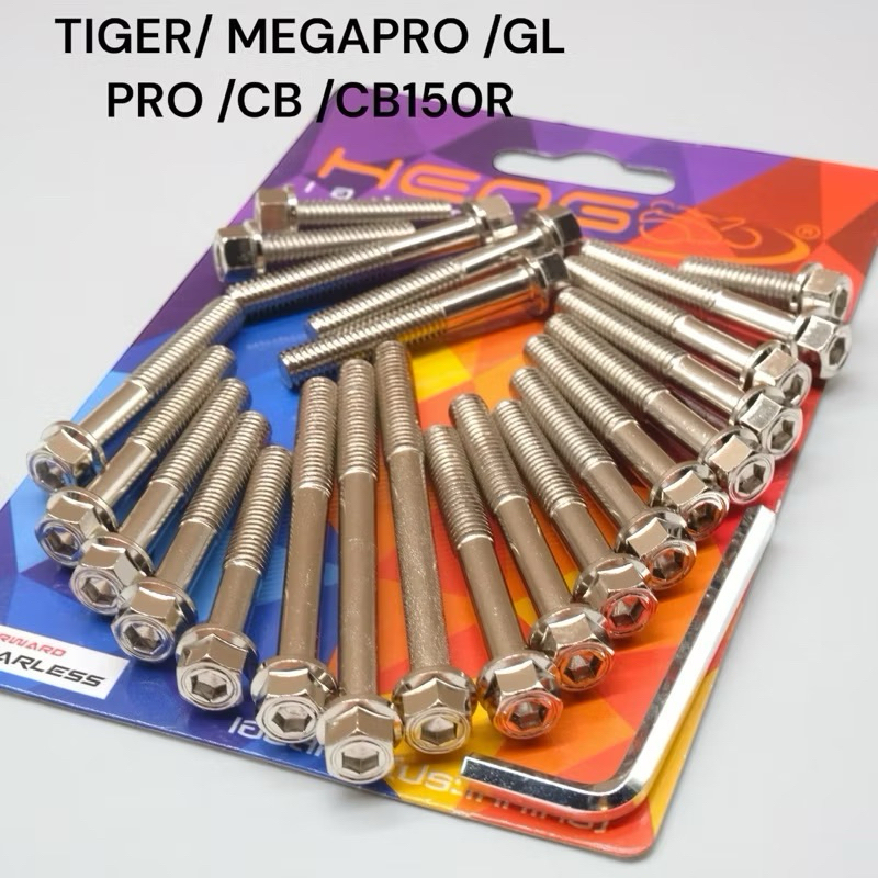 Baut Mesin 2 KUNCI HEXAGON  Kiri Kanan Honda TIGER MEGAPRO GL PRO CB CB150R Chrome Thailand Full Set