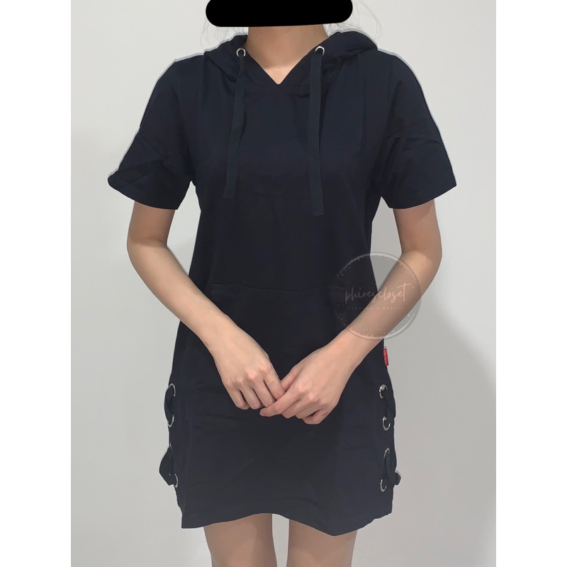 PRELOVED - OSELLA Mini Hoodie Dress Wanita Katun Lengan Pendek