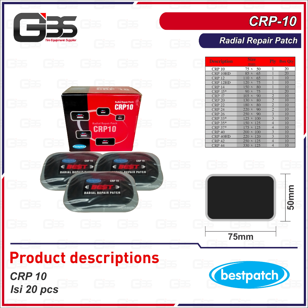 Bestpatch CRP 10 - Karet Tambal Ban Tubeless Radial Bestpatch CRP10