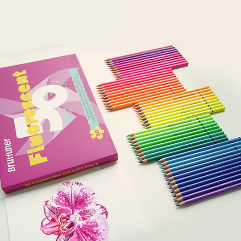MW Brutfuner Pensil Warna Neon 50 Warna Oil Pastel Set Pensil Warna Fluoresensi Pensil