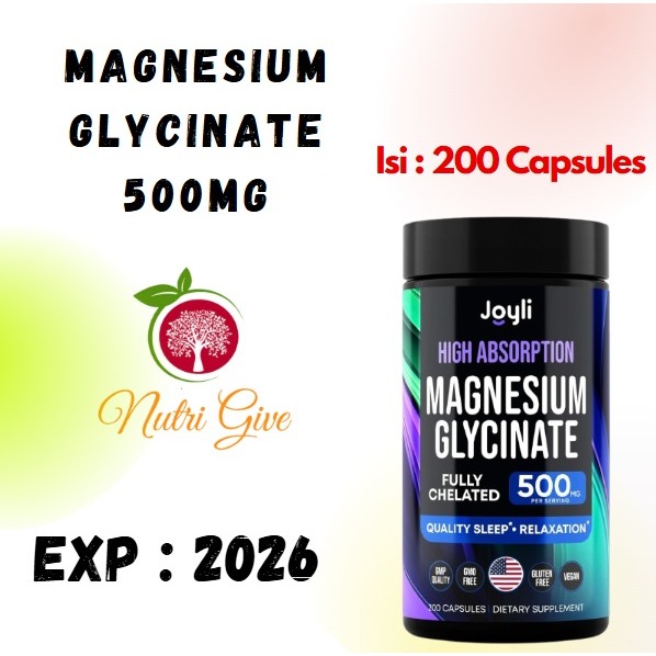 Joyli Magnesium Glycinate 500MG 200 Vegan Capsules - Magnesium for Sleep / Magnesium Glycinate 500mg
