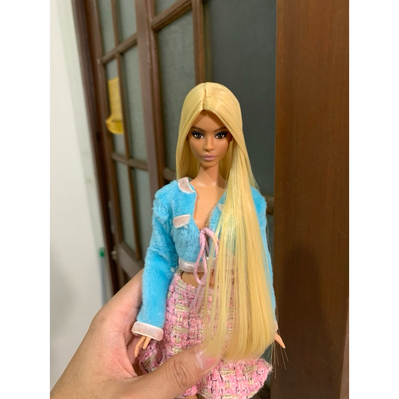 Wig Barbie Reroot Barbie Rambut Barbie Kepala Barbie warna kuning nyamping volume