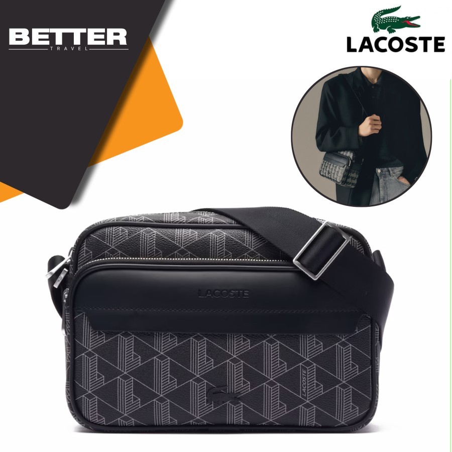 LACOSTE tas pria selempang persegi panjang monogram crossbody sling bag casual daily