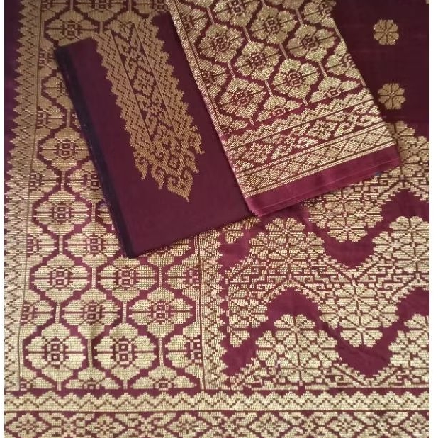 Kain Songket Melayu Riau | Tenun Siak | Kain Sarung dan Selendang Asli Katun Kristal Emas Gold
