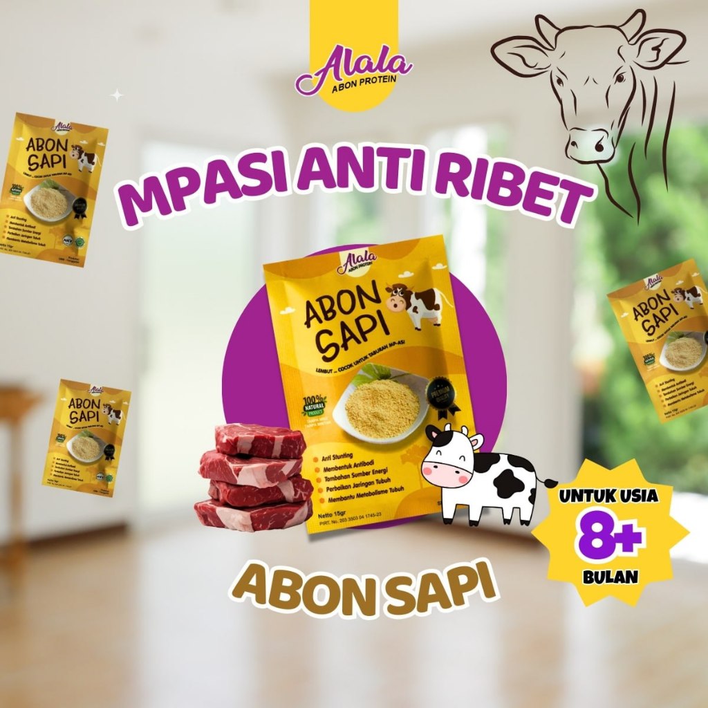 

Abon Sapi 15g Abon Bayi MPSI BB Booster Abon ALALA Abon Bayi Penambah Napsu Makan