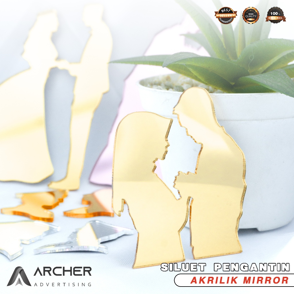 SILUET WAJAH PENGANTIN GOLD ROSEGOLD SILVER AKRILIK AKSESORIS MAHAR