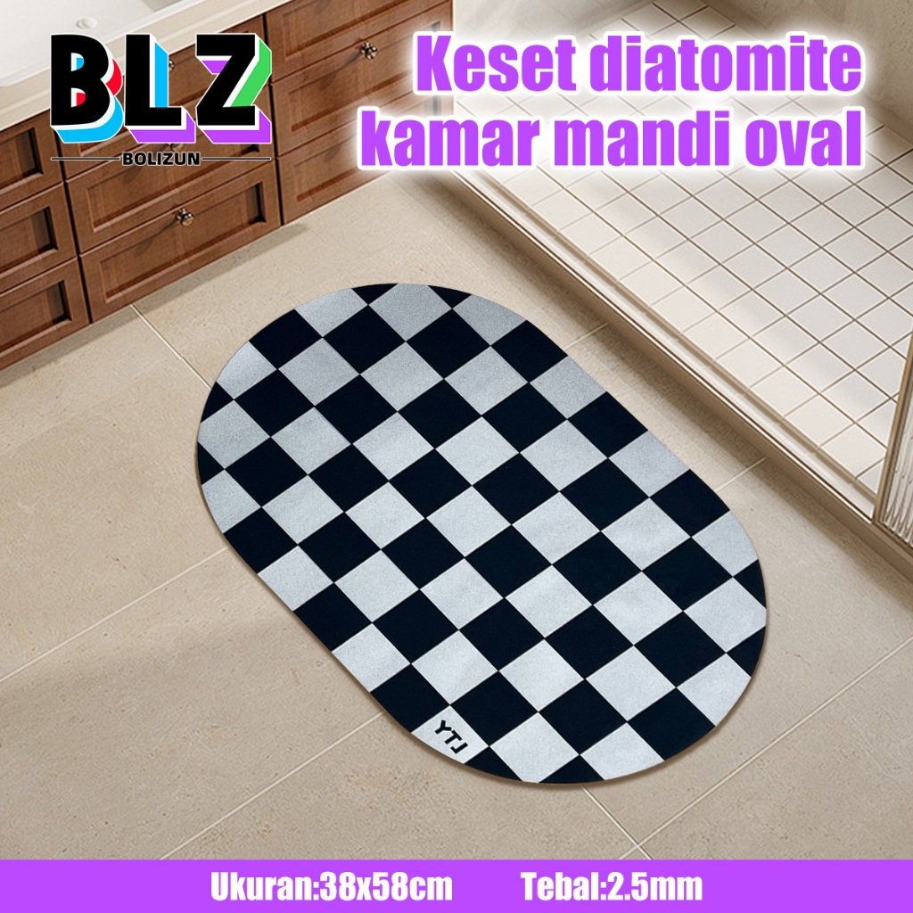 BOLIZUN Keset Menyerap Air Oval 38x58cm Keset Kamar Mandi Menyerap Air Anti Slip Kamar Mandi Keset L