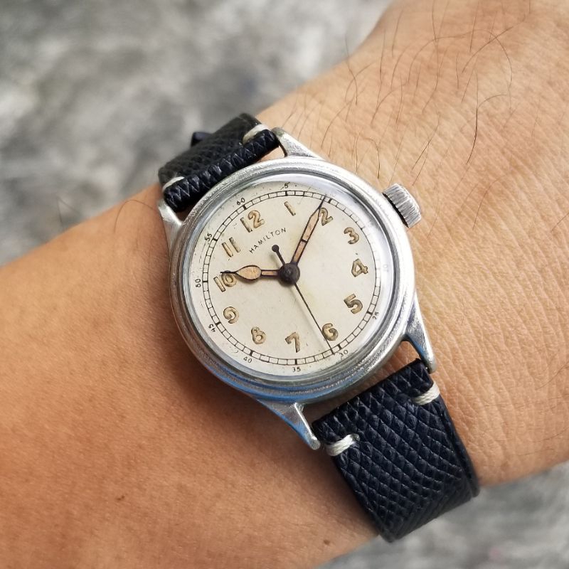 40s Vintage Hamilton Military WWII WW2 watch 987S Albino Dial blued cathedral hands RARE Collectible