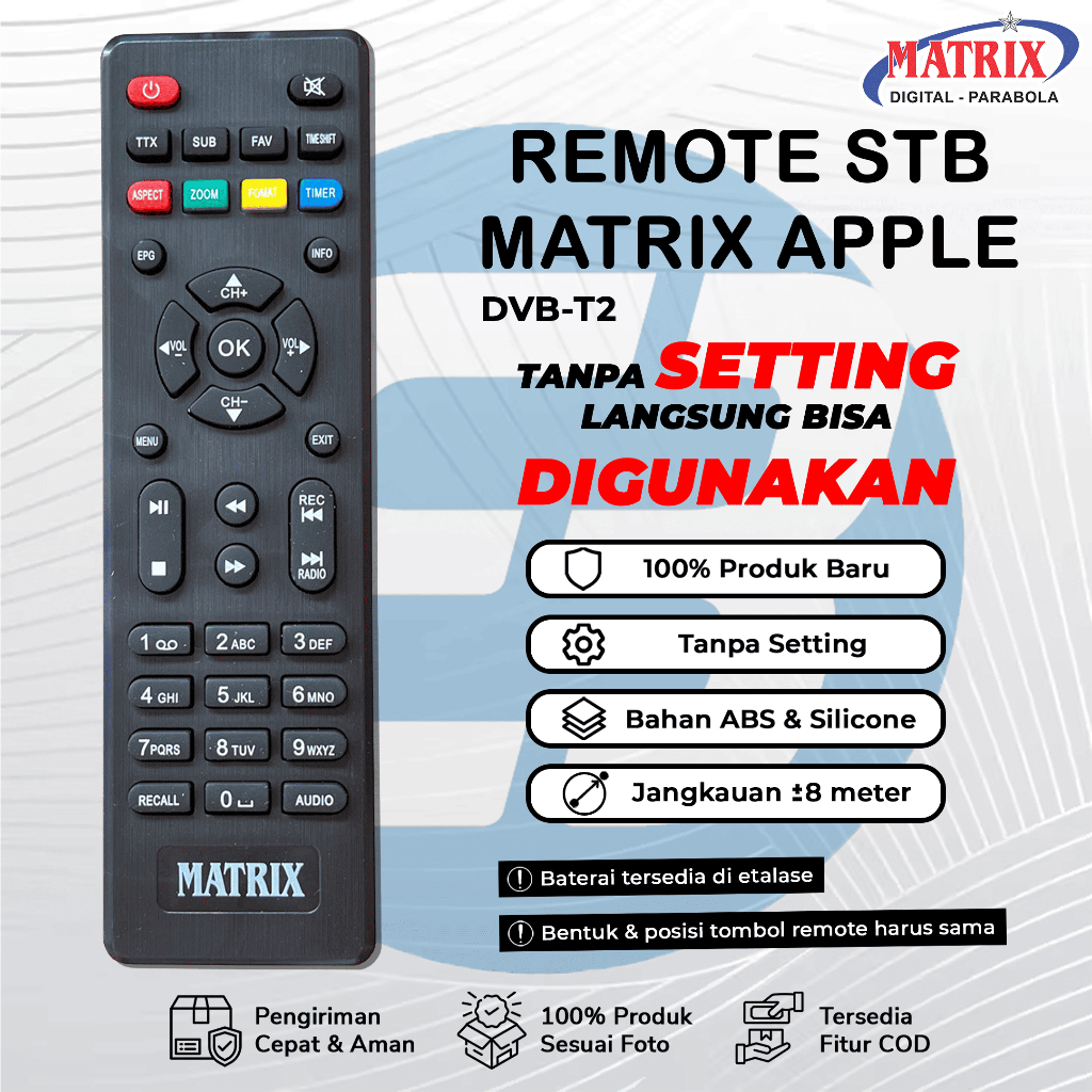 REMOTE REMOT STB RECIEVER DVB-T2 MATRIX APPLE HD MERAH