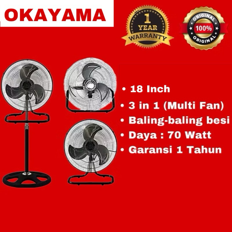 Stand Fan 3in1 Okayama 18” Besi / Kipas Angin Berdiri 18 Inch Okayama