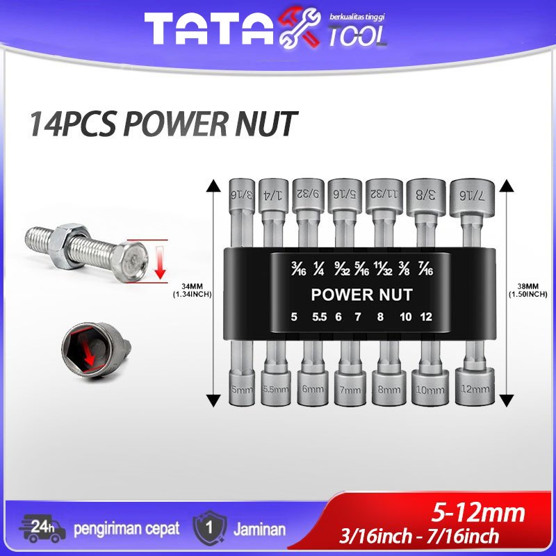 TATA【COD】Mata Shock bor Hex Power Nut 5-12mm 3/16inch - 7/16inch Kunci socket set lengkap Untuk Impa