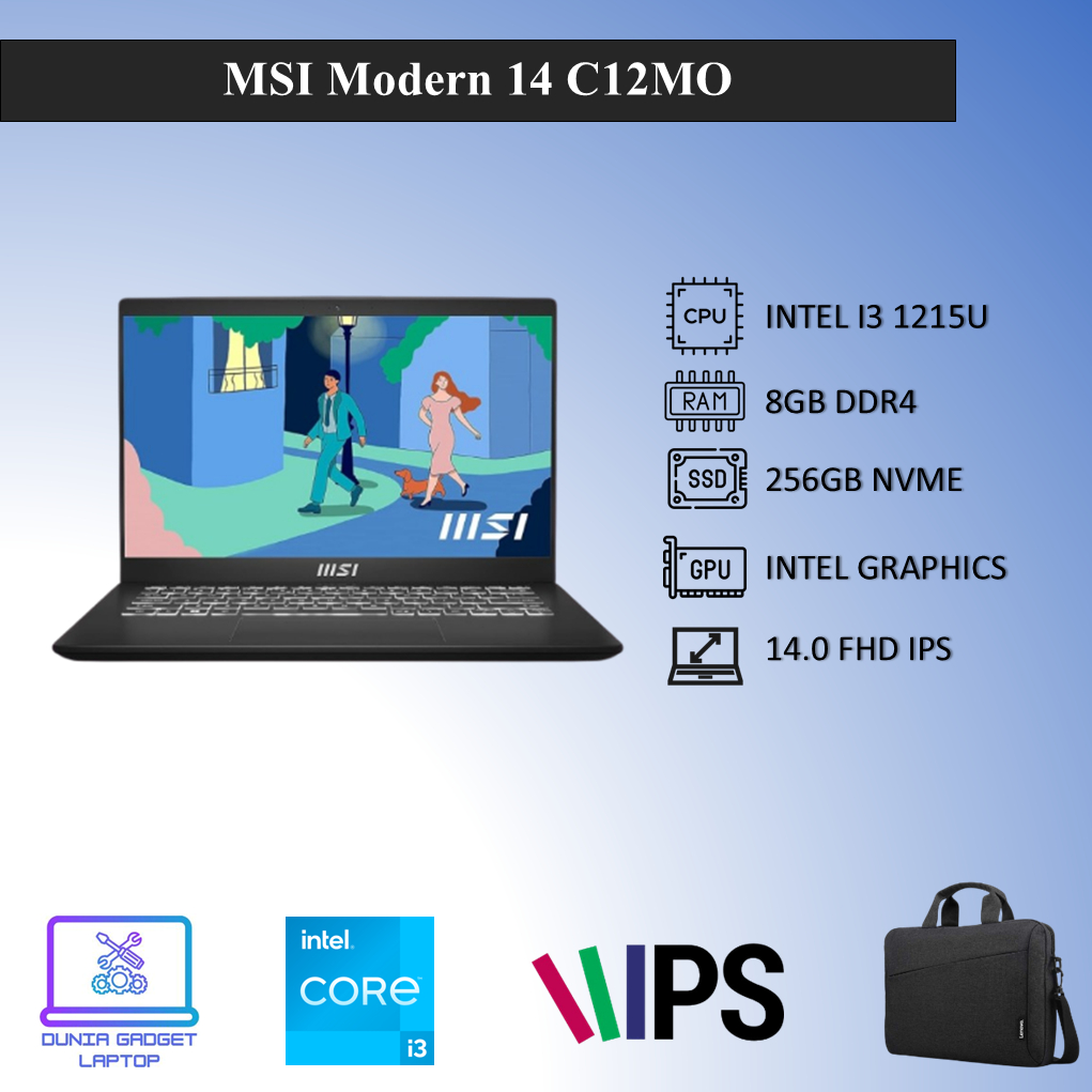 Laptop MSI Modern 14 C12MO I3 1215U 8GB 256GB FHD IPS Win 11 + Office 2021