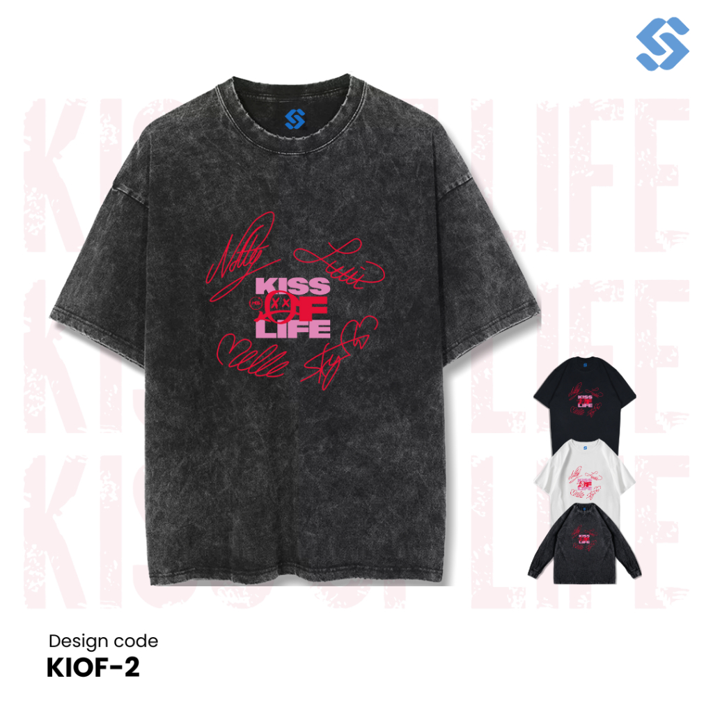 SANZ kaos KISS OF LIFE | stonewashed washed sandwash t-shirt | black white longsleeve | KIOF-2