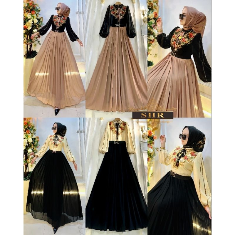 NEW SHR ORI 100% DRESS MAXI gamis ceruty two tone syahira