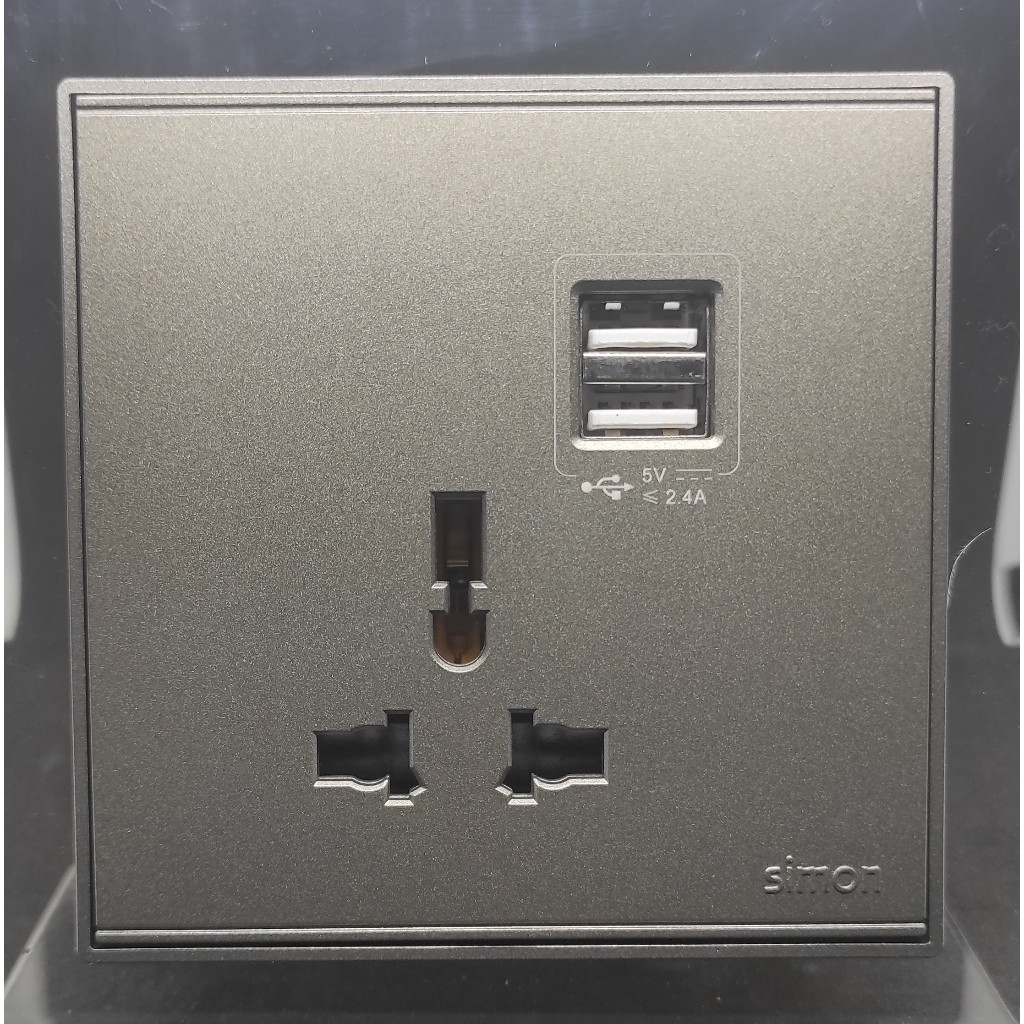SIMON E6 GREY UNIVERSAL SOCKET / MULTI SOCKET W/ USB CHARGER