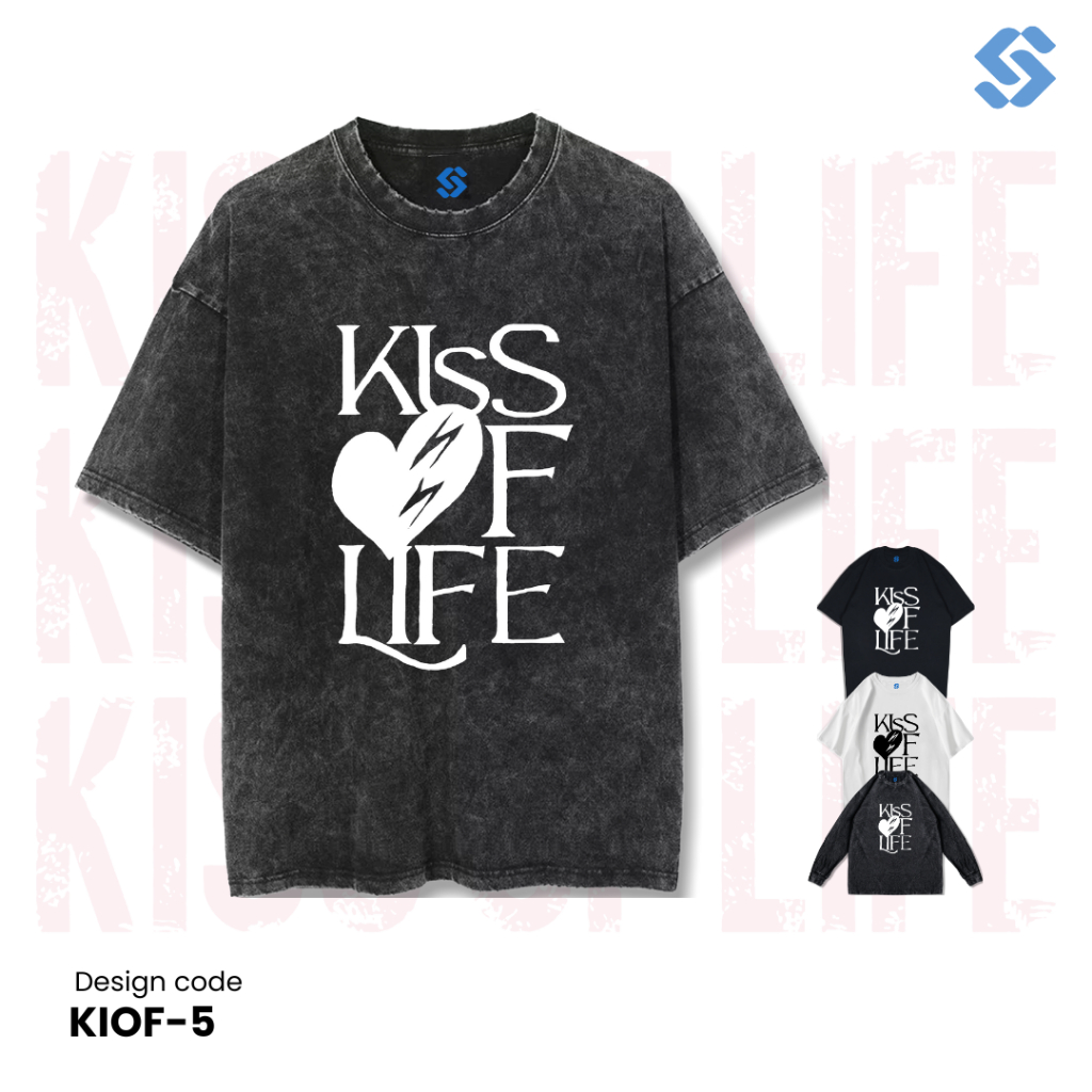 SANZ kaos KISS OF LIFE | stonewashed washed sandwash t-shirt | black white longsleeve | KIOF-5