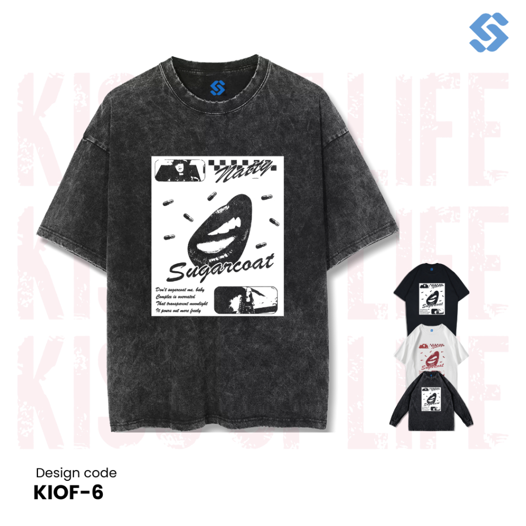 SANZ kaos KISS OF LIFE | stonewashed washed sandwash t-shirt | black white longsleeve | KIOF-6
