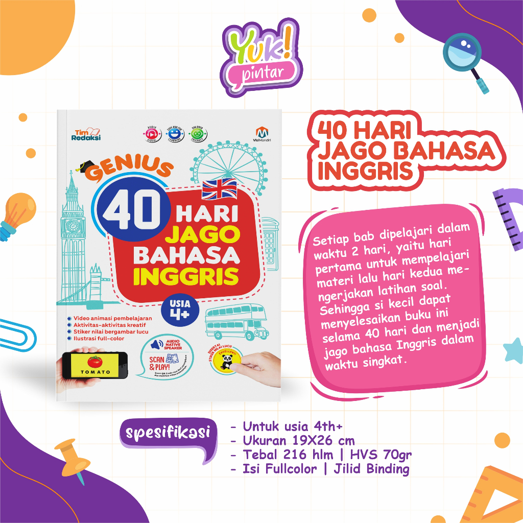 Ziyadbooks Official buku belajar 40 Hari Jago Bahasa Inggris pemula lengkap vocabulary anak tk sd