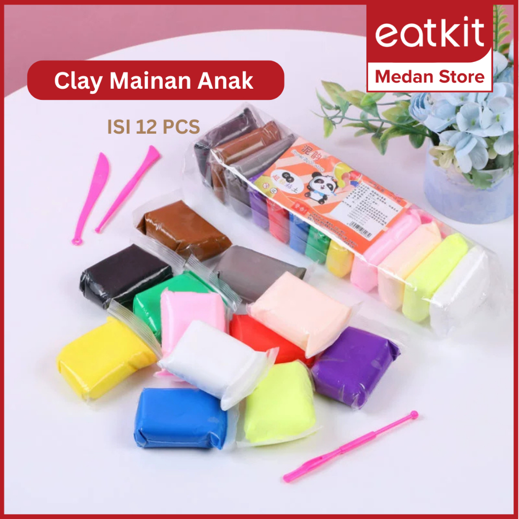 [Medan Ready Stock] Eatkit Clay Mainan Anak Isi 12 PCS Clay Warna Mainan Edukasi Anak Aman dan Tidak