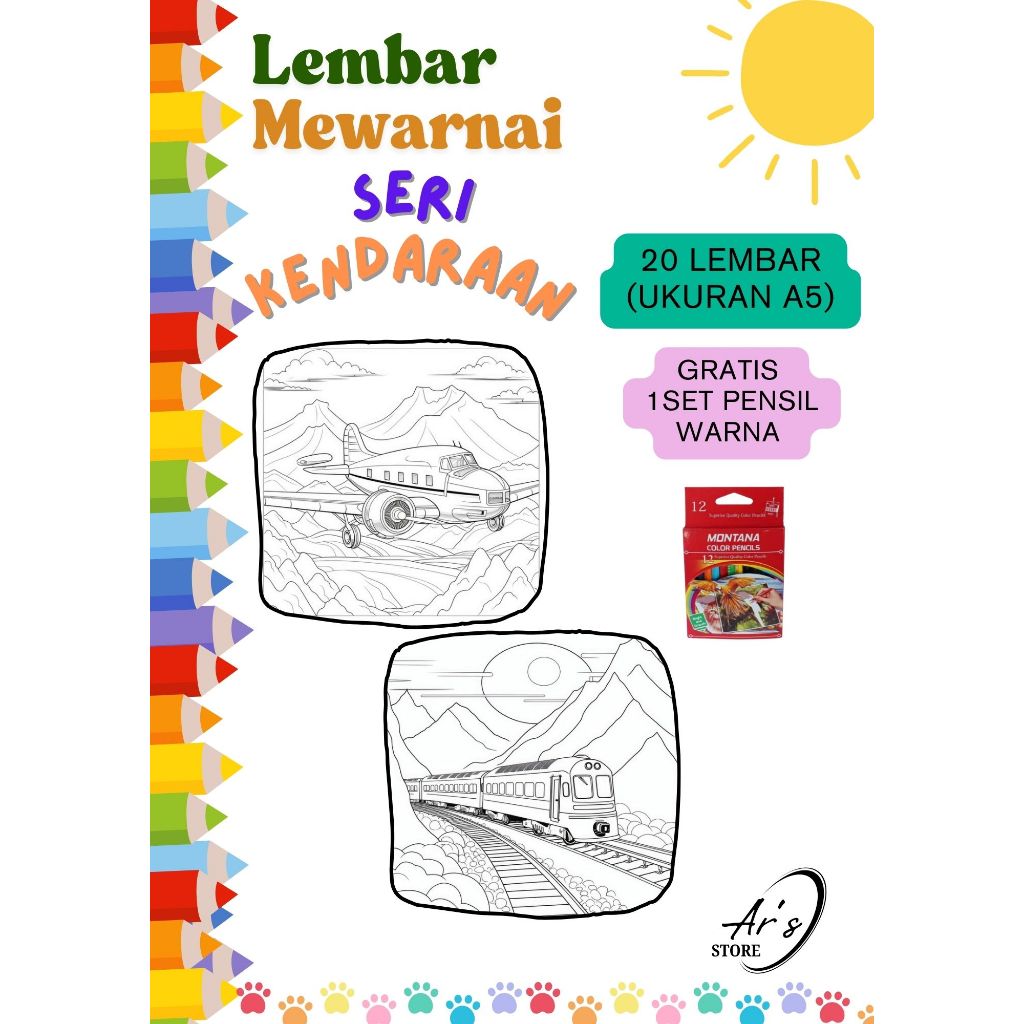 

Lembar Kertas Mewarnai Anak TK SD PAUD/Ukuran A5/Murah Meriah/Tema 1