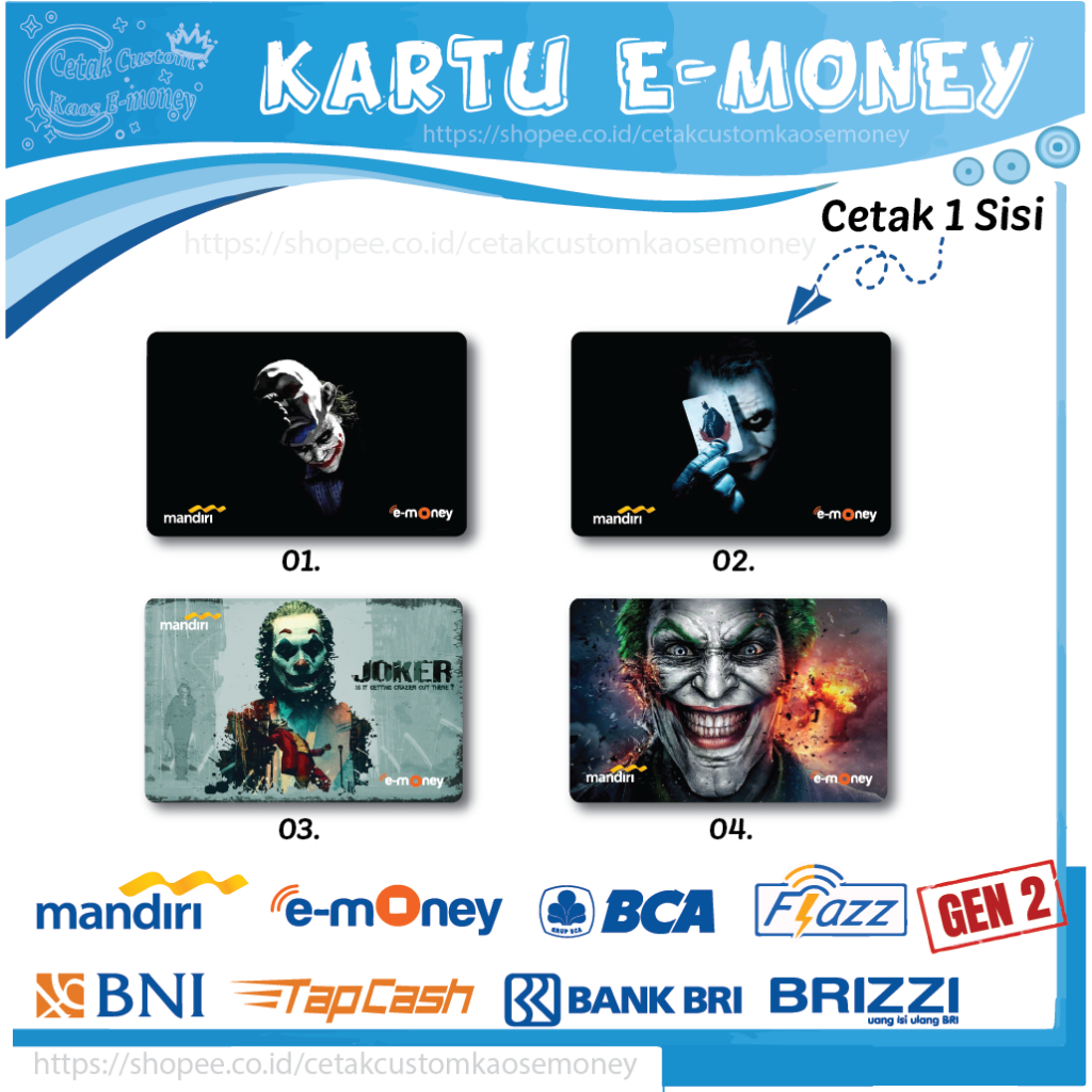 KARTU E MONEY E TOLL GAMBAR SUPERHERO JOKER MARVEL EMONEY MANDIRI BCA BNI BRI - 1 SISI