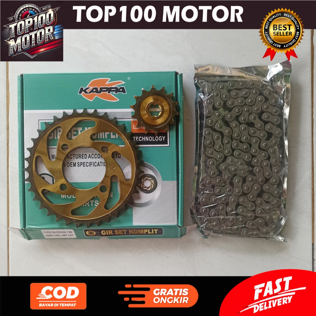 KAPPA GEAR SET KOMPLIT SHOGUN 125. GIGI TARIK PAKET + RANTAI SUZUKI SOGUN 125