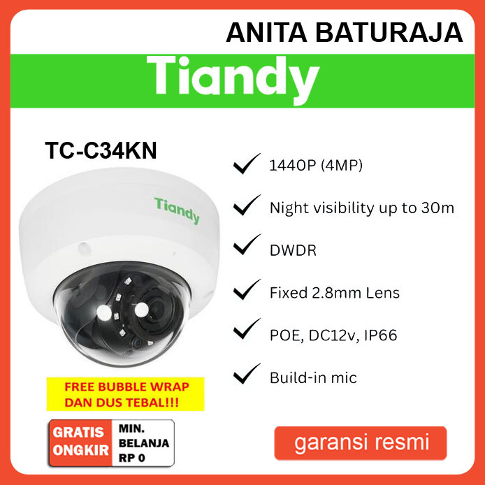 IP Camera CCTV Tiandy TC-C34KN 4MP Audio PoE Onvif IR indoor Dome