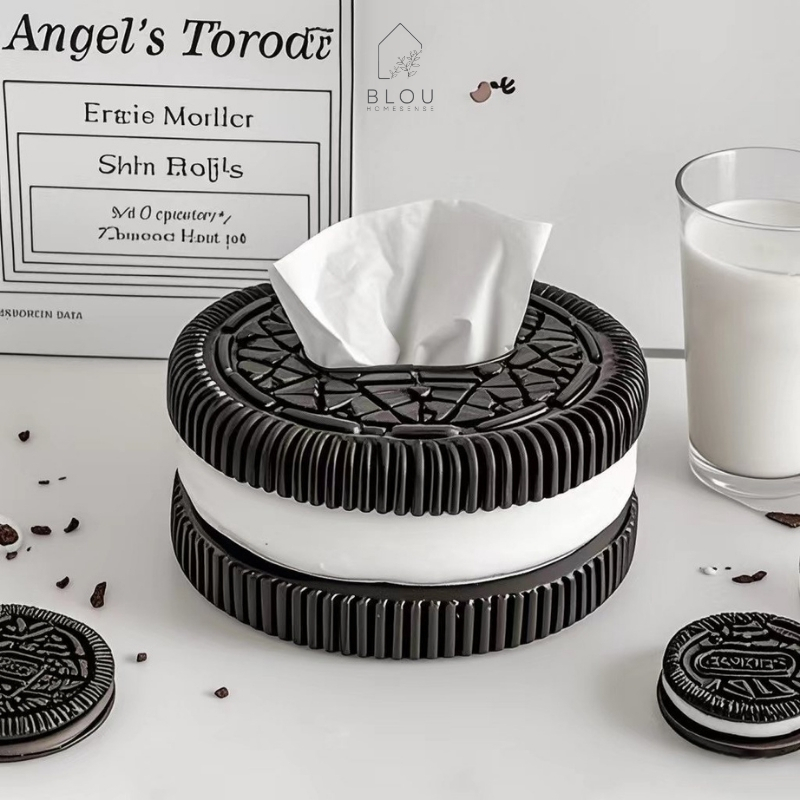 Blou Kotak Tisu Unik Bentuk Oreo Tempat Tisu Aesthetic Dekoratif dengan Desain Biskuit Oreo Sandwich