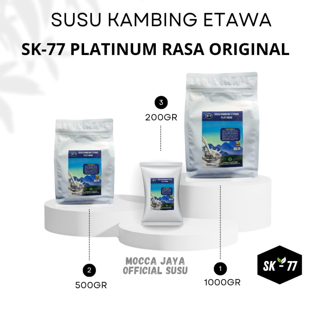 

SK-77 PLATINUM-SUSU KAMBING ETAWA BUBUK RASA ORIGINAL KEMASAN 1000GR/500GR/200GR UNTUK KESEHATAN TULANG DAN SALURAN PERNAFASAN