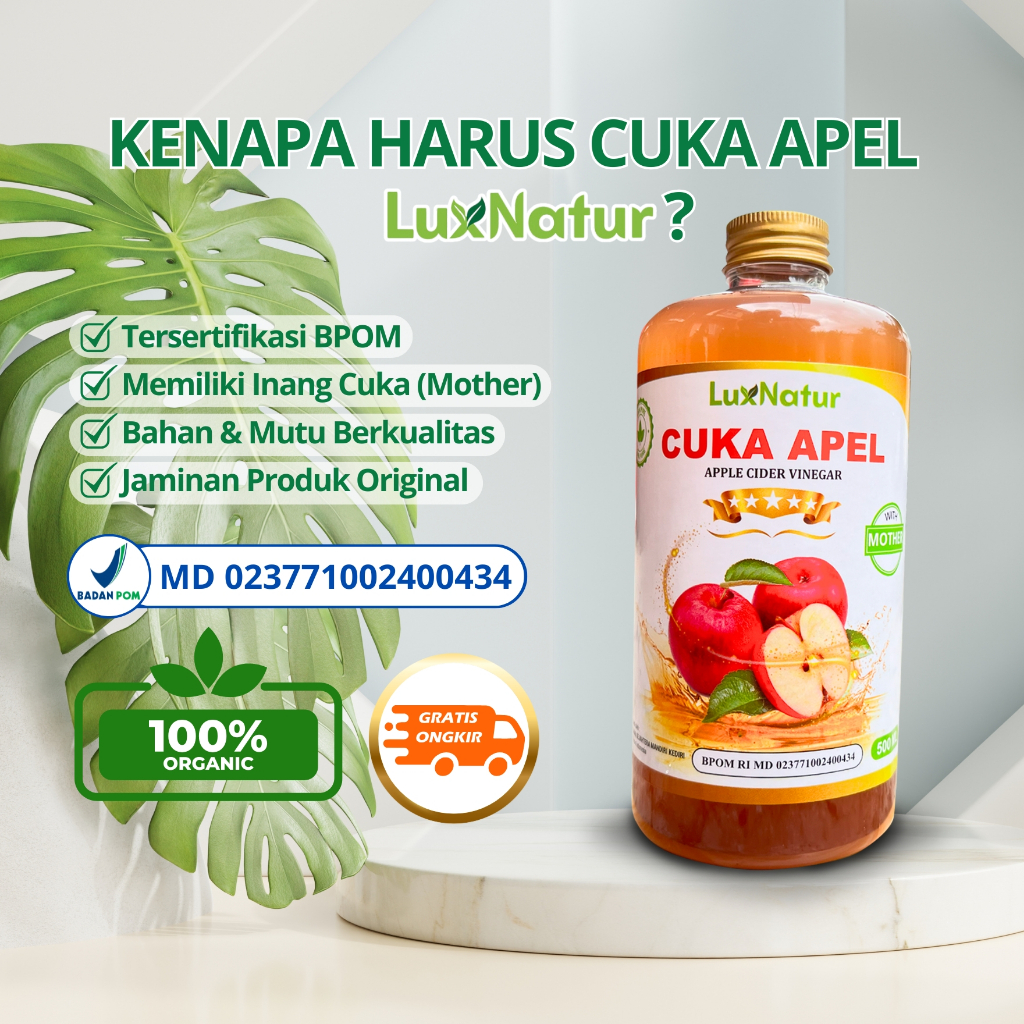 

Ay00! Cuka Apel With Mother Cuka Apel Organik 500 ML BPOM Apple Cider LUXNATUR / Cuka Apel Original