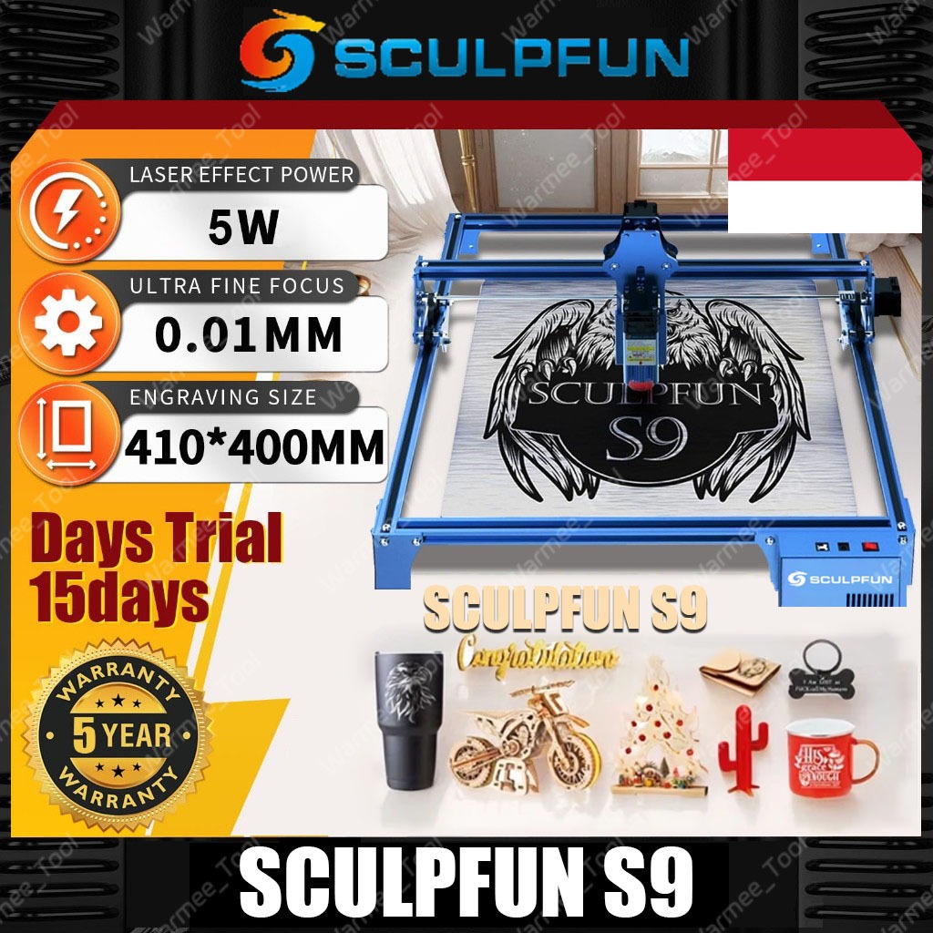 SCULPFUN S9 Mesin Laser Cutting Acrylic DIY Laser Engraver 5W Mesin Ukiran Laser Printer Garansi 2 T