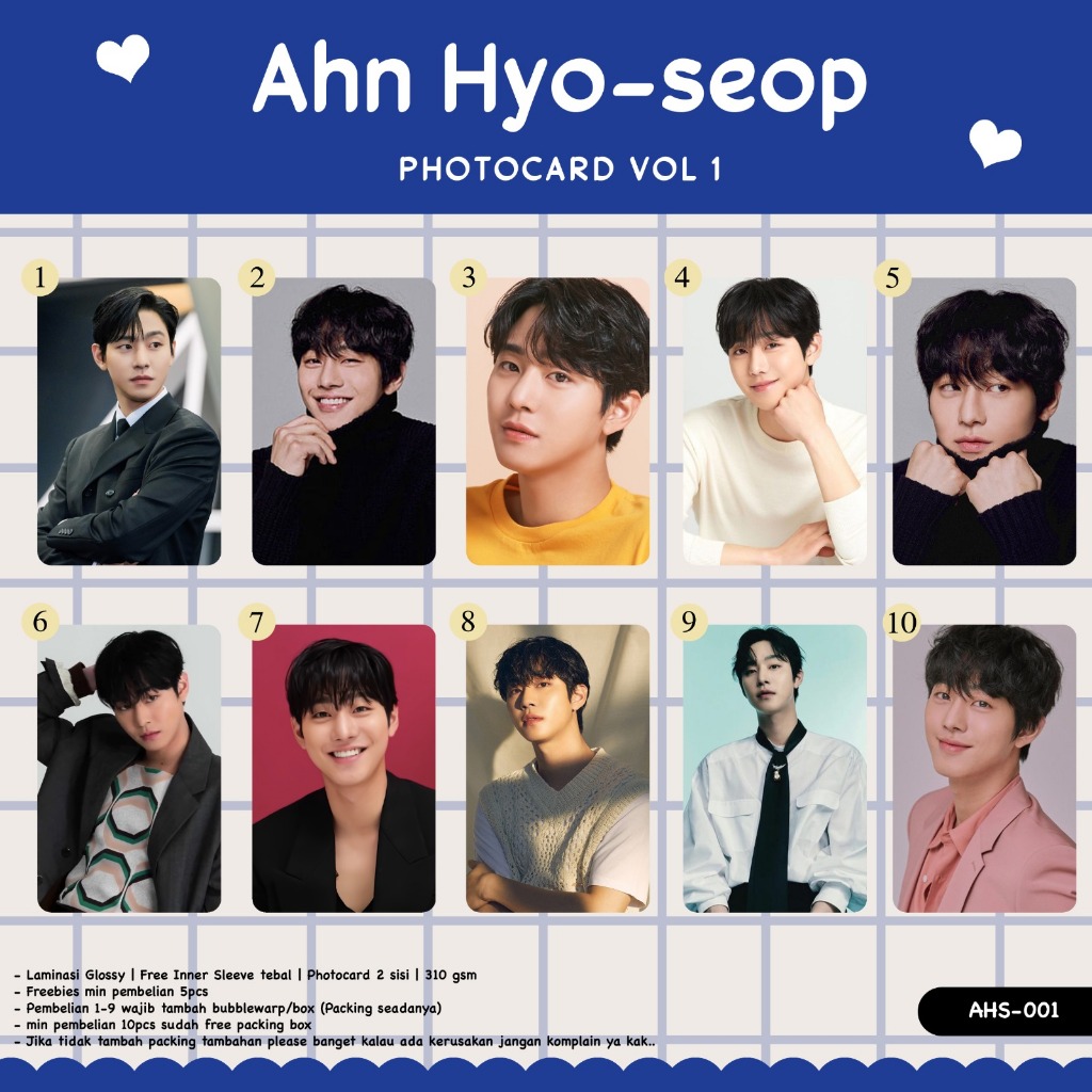 (PC) PHOTOCARD AKTOR AHN HYO SEOP VOL.1 UNOFFICIAL 2 SISI LAMINASI GLOSSY DEPAN BELAKANG BAHAN TEBAL