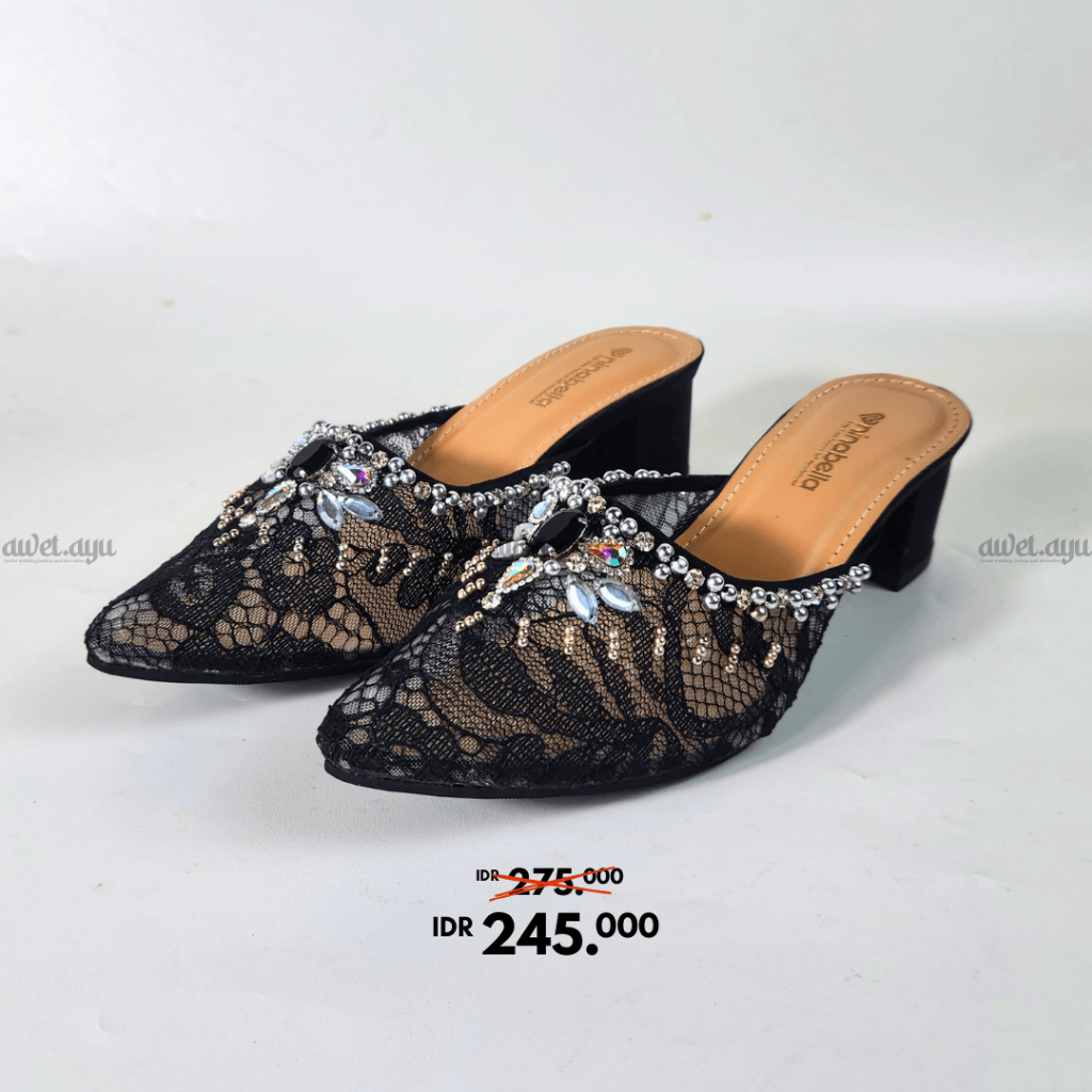 Wedding Shoes Awet Ayu Sepatu Pengantin Wanita Selop Payet Mutiara Warna Hitam Bisa Custom Hak 5cm