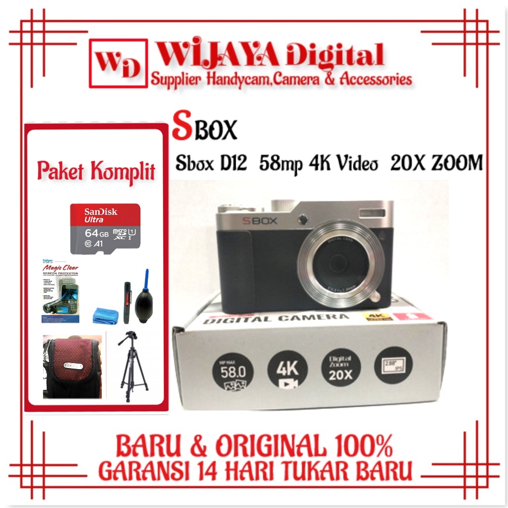 Kamera Digital Sbox D12  58mp 4K Video  20X ZOOM - Sbox D12 Kamera Classic Garansi Resmi