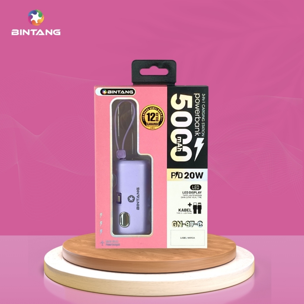 POWER BANK TO TYPE C+IPHONE 5000MAH BT 20 W