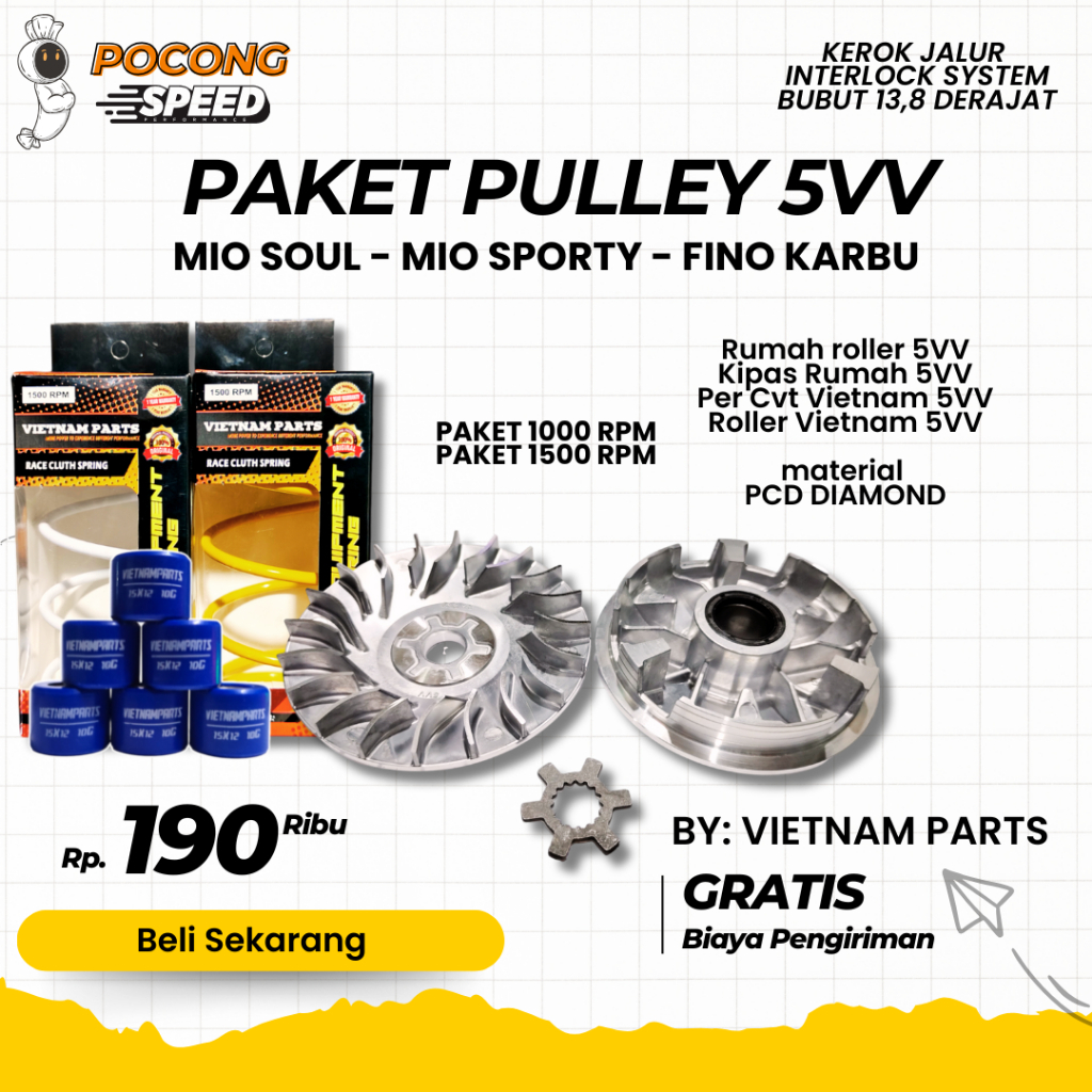 UPGRADE CVT MIO FULL AKSELERASI PULLEY 13'8 DERAJAT BUBUT INTERLOCK SYSYTEM KEROK JALUR PAPAS SIRIP