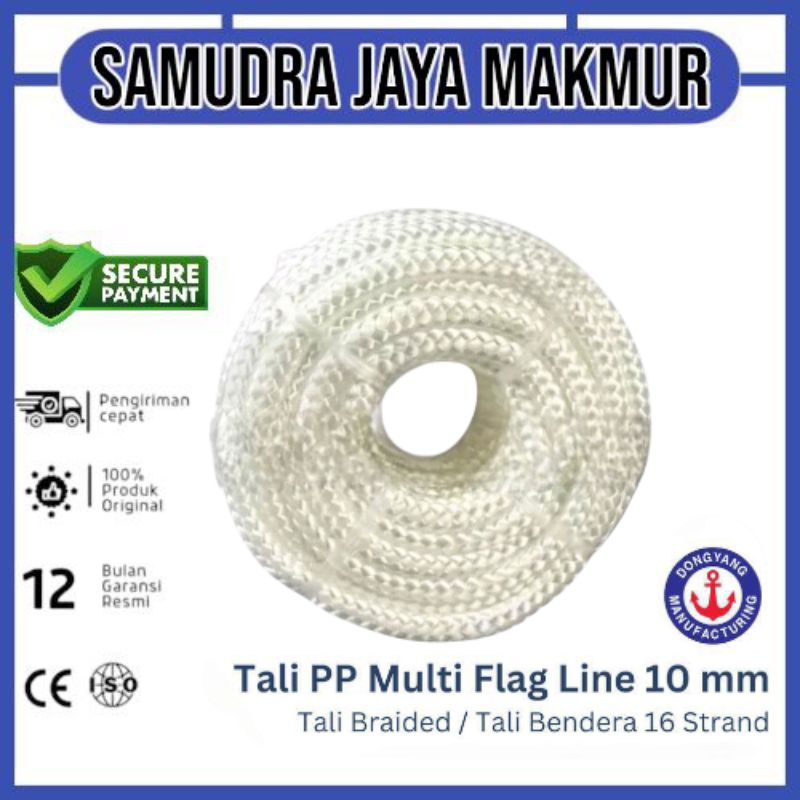 

Tali Braided / Tali Nilon Kepang 10 mm (+/-) 100 Meter 16 Strand Nylon Rope Multifilament Flag Line DONGYANG