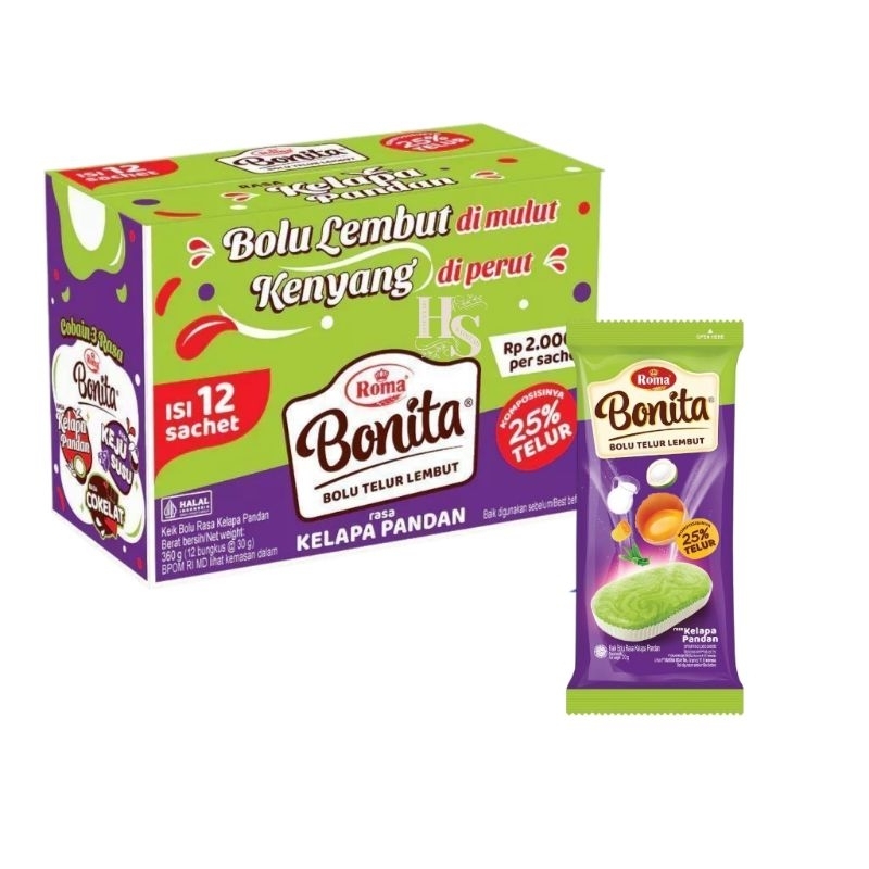 

bolu Bonita cocopandan box / bolu Bonita kelapa pandan box isi 12 pcs