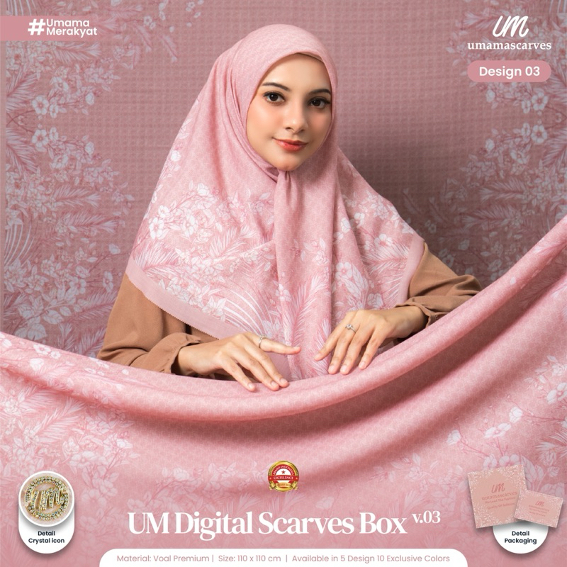 BOX UMAMA SCARVES MOTIF Hijab Voal Motif Digital LC Premium 110x110cm / Umama Scarf Premium