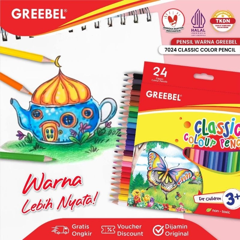 

GREEBEL Pensil Warna 24 Warna Panjang Classic / Classic Colour Pencils 7024 / Pensil Warna Greebel 24 Classic 7024