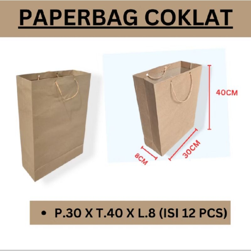 

paper bag kertas coklat polos ukuran 30x40x8 bisa untuk souvernir dan sesuai kebutuhan