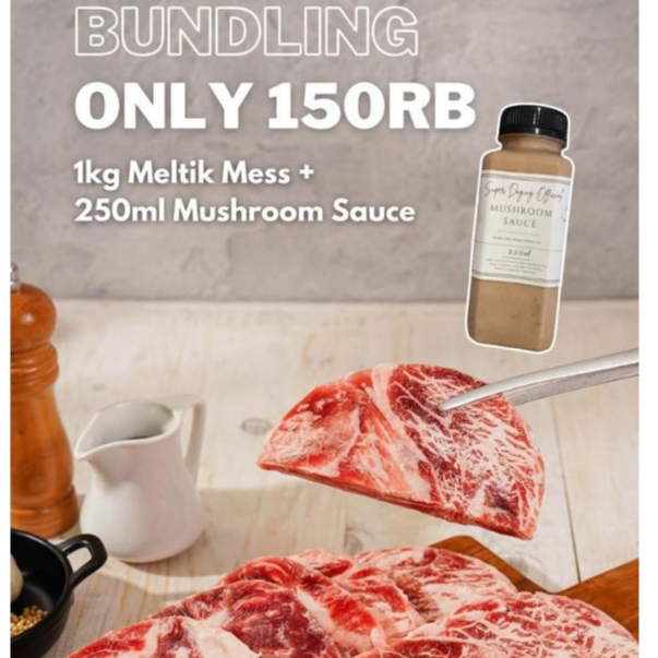 

[PAKET HEMAT] Daging Meltik Mess Steak Trimming 1kg + Mushroom Sauce 250ml - Super Daging Palembang