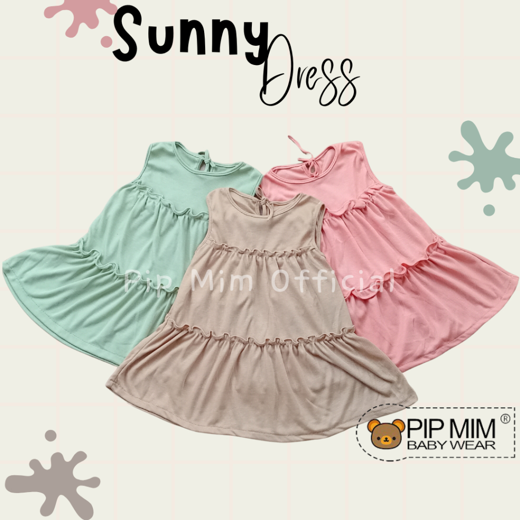 Pip Mim Baby - Sunny Dress Bayi Anak Perempuan Usia 0 - 8 Bulan Ber SNI / Dress Cewek Fashion / Warn