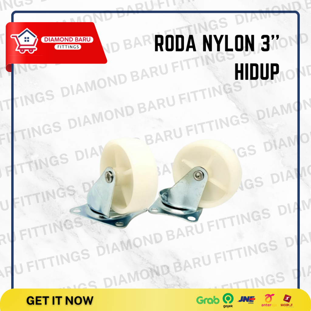 Roda Kastor 3 Inch Nylon Putih / Roda Etalase / Roda Troli / Roda Lemari 7.5cm / Set 4 Pcs
