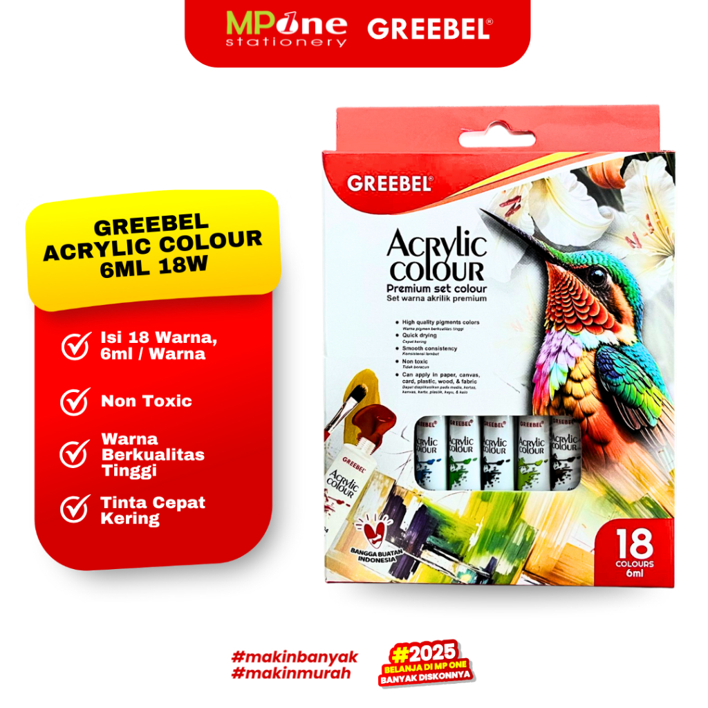 

Greebel Cat Acrylic Colour 18 Warna Isi 6ML / Cat Lukis Warna Akrilik 18Warna GREEBEL