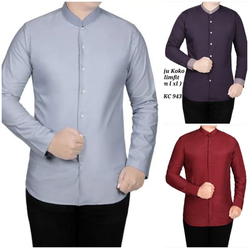 Baju Koko Kemeja Koko SlimFit Kerah Shanghai Fashion Pria Muslim Lengan Panjang Colin Dion