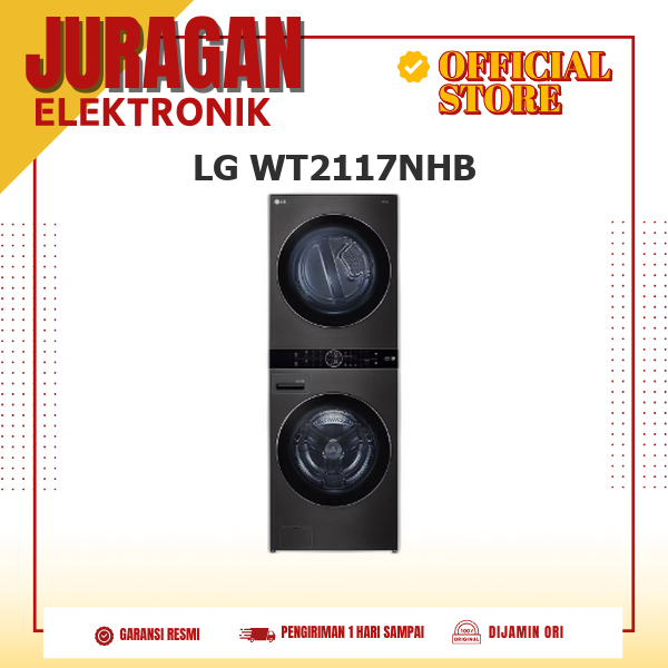MESIN CUCI LG WT2117NHB All-In-One Stacked Washer Dryer 21 kg Black Steel
