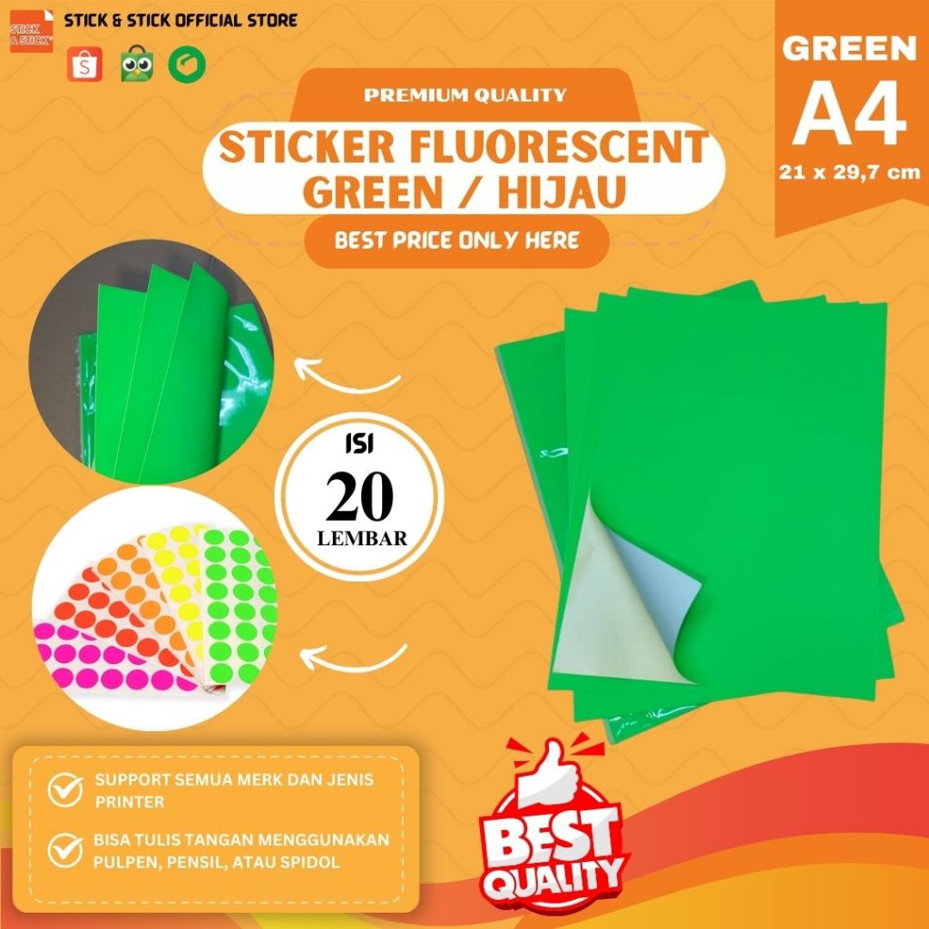 

Sticker Fluorescent Green 70 gsm A4 20 Lbr Premium Quality
